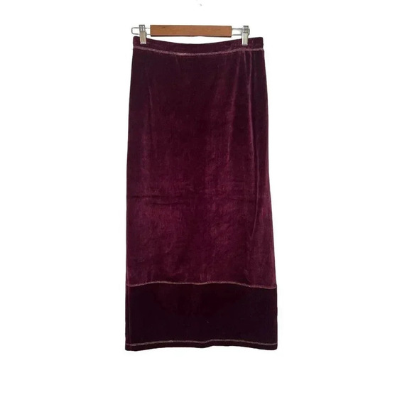 VTG Velour Maxi Skirt Womens Medium Merlot Sporty Spice Varsity Drawstring Y2K - Picture 4 of 11